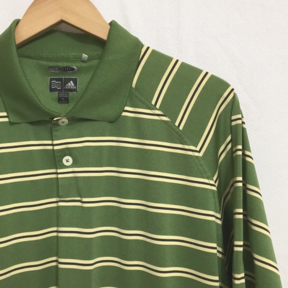Adidas ClimaLite Polo Shirt Green Stripe Mens XL